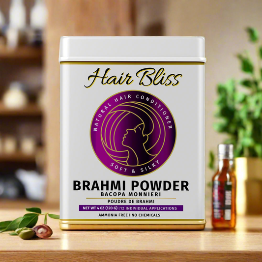 Hair Bliss- Natural Brahmi Bacopa Herbal Hair & Skin Conditioning Powder- 12 Individual Sachets (10 gm each)- Reusable Brush & Tray Included