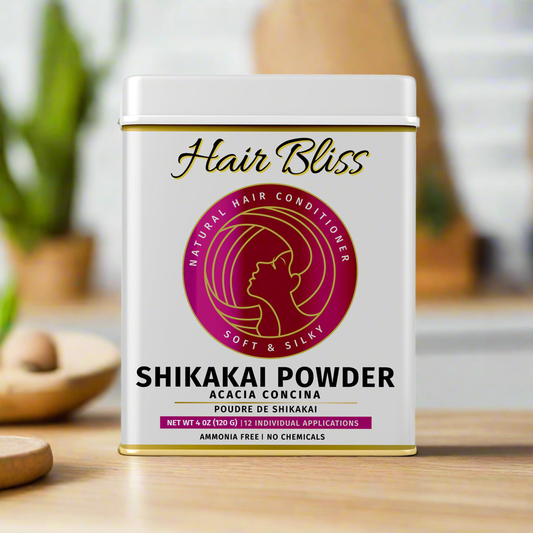 Hair Bliss- Natural Shikakai Acacia Herbal Hair & Skin Conditioning Powder- 12 Individual Sachets (10 gm each)- Reusable Brush & Tray Included